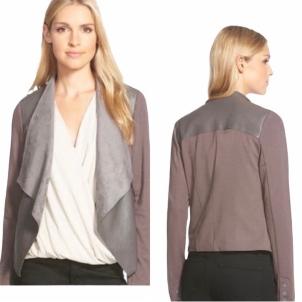 Kut From The Kloth Vegan Leather Drape Front Mixed Media Jacket